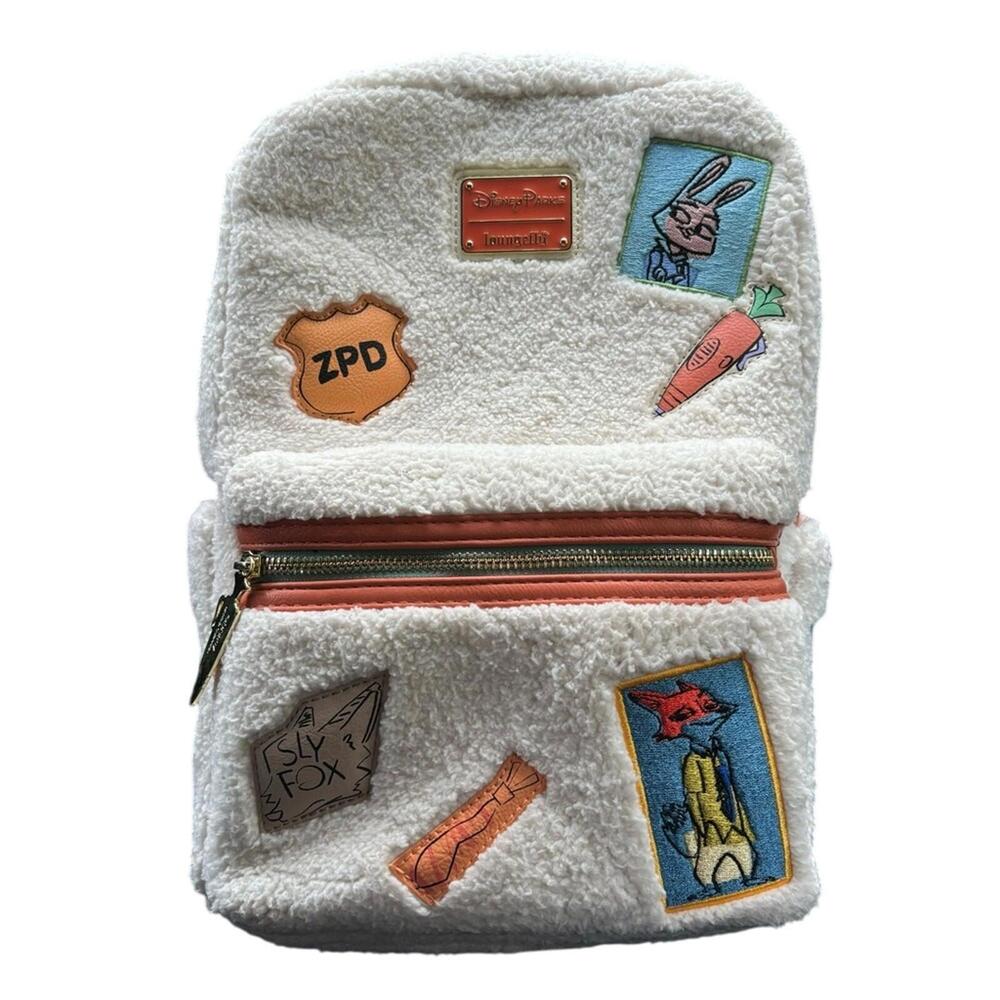 NEW Loungefly Bag Fuzzy Zootopia Mini Backpack Light Cream